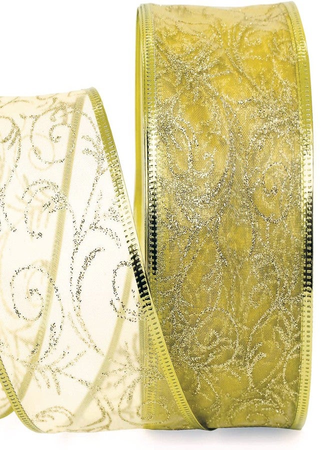 أوليفان شريط عيد الميلاد سلكي، 1.5 بوصة، مجموعة من 4 قطع، سلك الشريط أحمر، أخضر، ذهبي، فضي/أبيض، أورجانزا شفافة لامعة، هدايا، زينة عيد الميلاد، أعمال يدوية للعطلات، تغليف الهدايا، 40 ياردة / 10 ياردات لكل لفة. - Image 5